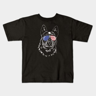 Australian Cattle Dog Blue Heeler American Flag Sunglasses Kids T-Shirt